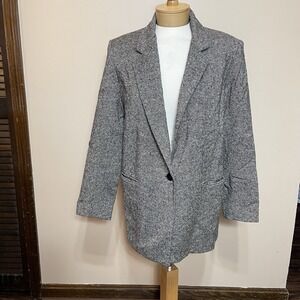 VTG DUMAS Women Size 8 Button Up Long Sleeve Blazer Wool Black Tweed Pockets